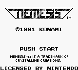 Nemesis title screen for GameBoy